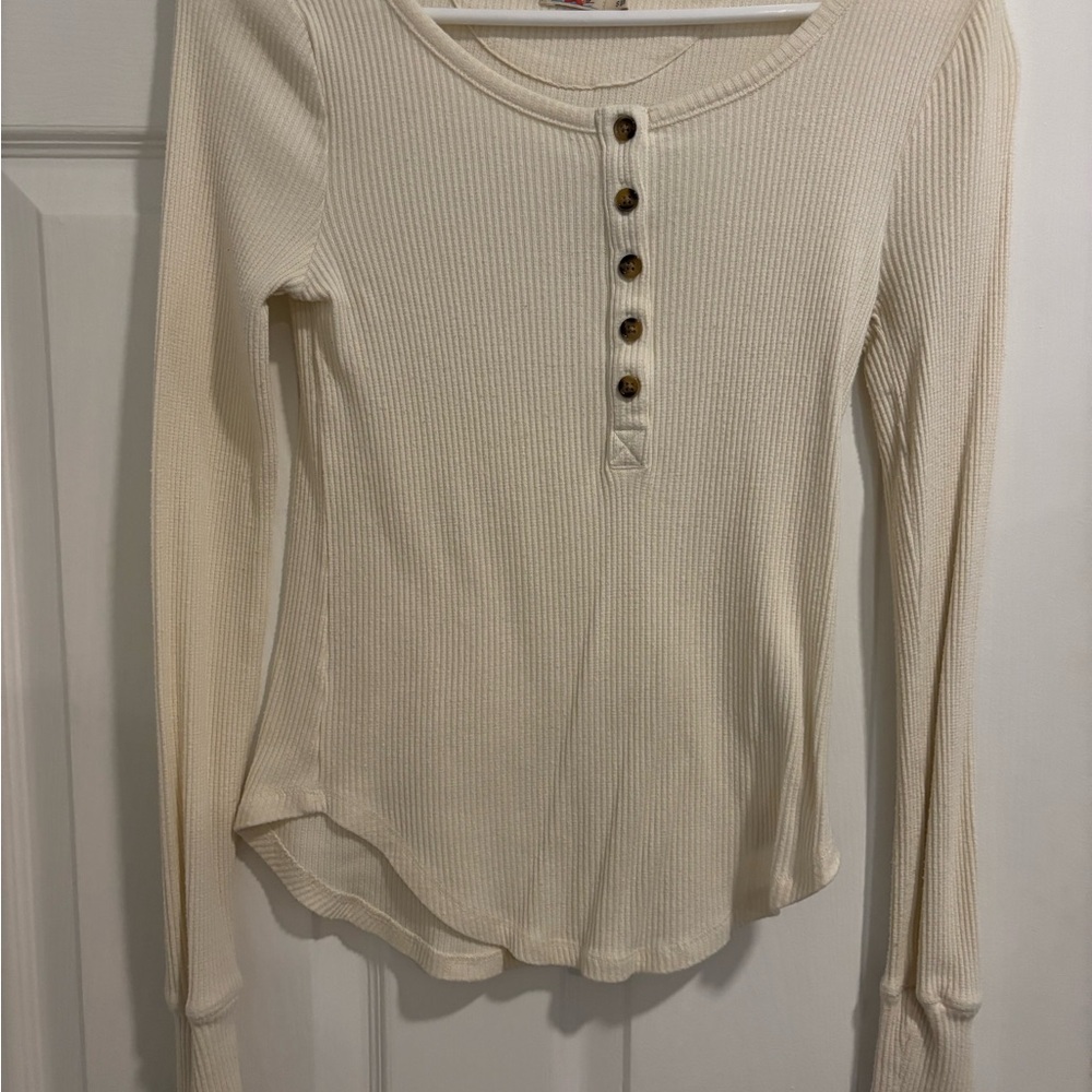 Faherty Ivory Ribbed Long Sleeve Henley